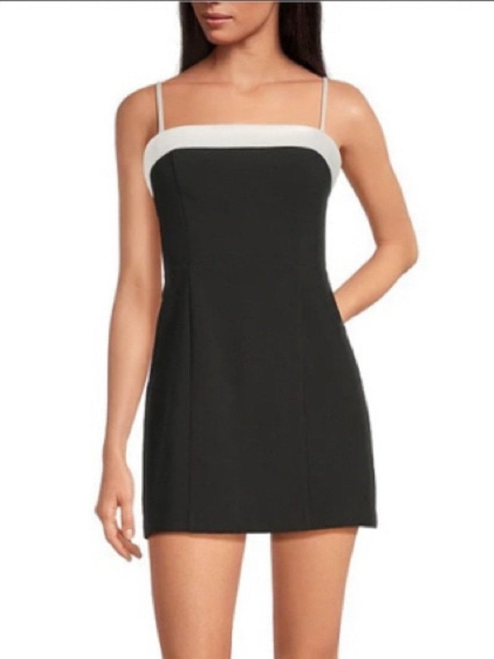 NWOT - French Connection Black and White Square Neck Satin & Twill Mini Dress